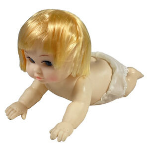 Fibre Craft Crawling Baby Doll 3079 Blue Sleepy Eyes Blond Vintage 7 in Long